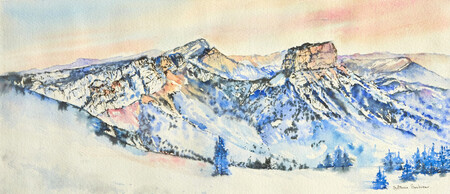 Lever de soleil, Mont Aiguille - 40x20 - encre